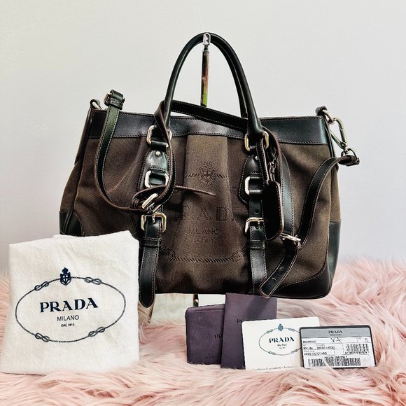 AUTHENTIC PRADA CANAPA CROSSBODY SATCHEL BAG MADE IN ITALY WITH DUST BAG COA - Picture 1 of 15